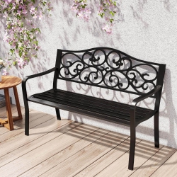 COSTWAY 50" Porch Bench With Ergonomic Backrest & Armrests Floral Patterns Curved