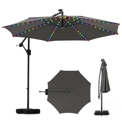 COSTWAY 10 Ft Solar Offset Hanging Umbrella With 96 Solar Multi-Colored Flowing Led Lights Beige/coffee/gray/navy/red/turquoise
