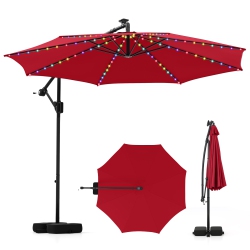 COSTWAY 10 Ft Solar Offset Hanging Umbrella With 96 Solar Multi-Colored Flowing Led Lights Beige/coffee/gray/navy/red/turquoise