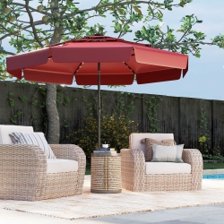 COSTWAY 10 Ft Solar Patio Umbrella With 32 Led Lights 3-Tier Vented Top & Ruffles Red/brown/blue/beige/gray