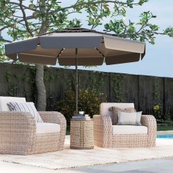 COSTWAY 10 Ft Solar Patio Umbrella With 32 Led Lights 3-Tier Vented Top & Ruffles Red/brown/blue/beige/gray