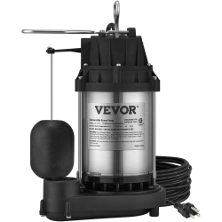 VEVOR 1/2 HP 3960 Gph Sump Pump, Submersible Stainless Steel Water Pump, 1-1/2" Npt Discharge \w 33 Ft Cord, Automatic Float Switch \w Piggy-Back