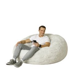 COMFY GOODS Giant Foam-Filled Bean Bag Chair - Faux Fur 5.5 Ft - Light (Cover And Filler Included) In Grey