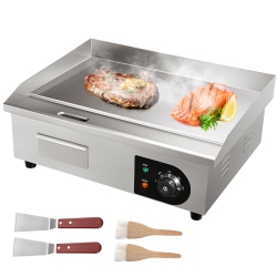 VEVOR 21" Electric Griddle, 1600W Flat Top Grill, Stainless Steel Teppanyaki Grill \w Non Stick Iron Cooking Plate, 122-572℉ Adjustable Temp
