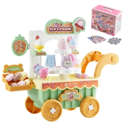 VEVOR 27 PCs Accessories Ice Cream Cart for Kids, Pretend Play Store \w Storage Trolley \w Pretend Money, Sound & Light Effects, Montessori
