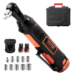 VEVOR 3/8" Cordless Electric Ratchet Wrench Set, 12V 33 Ft-Lbs Power Ratchet Tool Kit, 45-Min Fast Charge, 2-Pack 2.0Ah Battery, Built-In Led