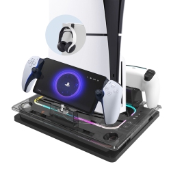 THE WAY [RGB+Storage] Gaminja P53 Ps5 Charging Base Controller Fast Charging + Game Disc Storage Transparent Gaming Stand Portal Charger, Ps5 Stand