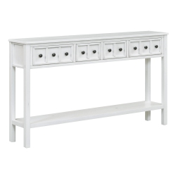 KEPOOMAN Rustic Entryway Console Table, 60" Long Sofa Table With Two Different Size Drawers And Bottom Shelf for Storage - In White
