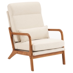 KARL HOME Wide Armchair Solid Wood Accent Chair In Beige