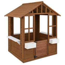 COSTWAY Outdoor Playhouse Wood Adventures Cottage With Serving Stations & Door Natural