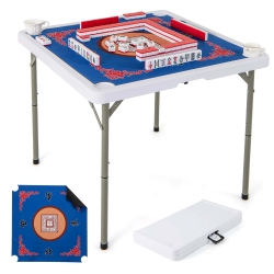 COSTWAY 35" Folding Mahjong Table With Cup Holders & Smooth Felt Mat Carrying Handle Green/red/blue/multicolor
