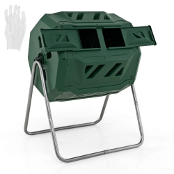COSTWAY Tumbling Composter 40 Gallon Garden Rotating Compost Bin With Dual Chamber Black/green