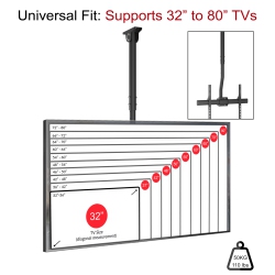 BOOST INDUSTRIES Ucm-3280 Height Adjustable 180° Rotating Tv Ceiling Mount for 32" to 80" Tvs