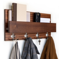 STRAGA Handmade 23" Coat Rack W/4 Hooks & Shelf - Entryway, Bathroom, Living Room - Modern-Traditional Design - 01 In Mahogany