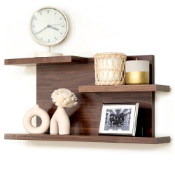 STRAGA 23" Walnut 3-Tier Floating Shelf - Solid Wood Organizer for Bathroom, Kitchen, Bedroom - 07