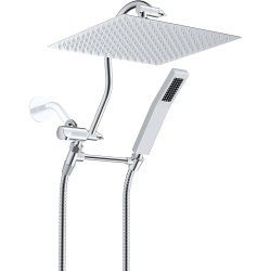 HIBBENT All Metal Shower Head, 12" High Pressure Rainfall Shower Head, Showerhead Combo/handheld Shower Wand, 12" Adjustable Curved Shower Extension