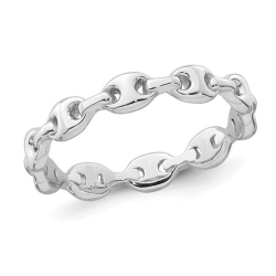 GEM AND HARMONY Ladies Sterling Mariner Link Band Ring In Silver