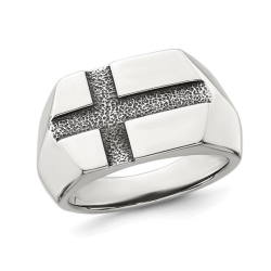 GEM AND HARMONY Mens Sterling Antiqued Cross Ring In Silver