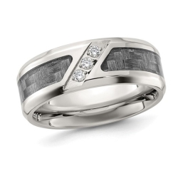 GEM AND HARMONY Mens Stainless Steel Carbon Fiber Band Ring With Cubic Zirconia (Cz)S In Multicolor