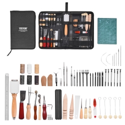 VEVOR 59 PCs Leather Working Tools Kit, \w Portable Canvas Storage Bag, Engraving Punching Sewing Stamping Sanding Tools, Ideal for Beginners Diy