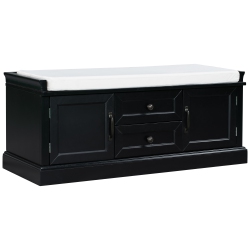 KEPOOMAN Storage Bench With 2 Doors And 2 Drawers Shelves, Shoe Bench With Removable Cushion for Living Room, Entryway - In Black