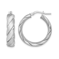 GEM AND HARMONY Sterling Twisted Brushed And Polished Hoop Earrings 1 Inch (6.0 MM Thick) In Silver