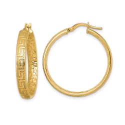 GEM AND HARMONY Greek Key Hoop Earrings In 14K Gold In Yellow