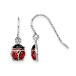 GEM AND HARMONY Sterling Dangle Earrings With Enameled Lady Bugs In Silver