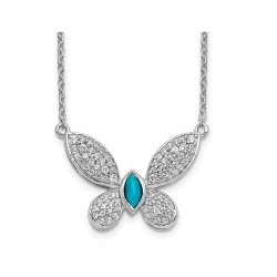 GEM AND HARMONY 14K Gold Turquoise And Diamond Butterfly Pendant Necklace With Chain In White