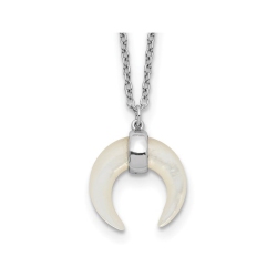 GEM AND HARMONY Sterling Mother Of Pearl Moon Pendant Necklace With Chain (16 Inches) In Silver