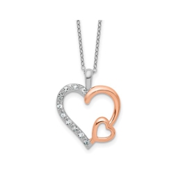 GEM AND HARMONY Rose Plated Sterling Silver Heart Pendant Necklace With Chain And Sapphires In White