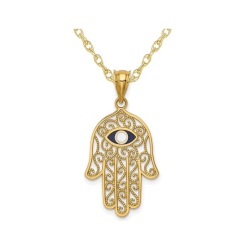 GEM AND HARMONY 14K Gold Hamsa With Enamel Eye Pendant Necklace With Chain In Yellow