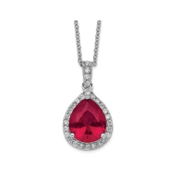 GEM AND HARMONY 4.90 Carat (Ctw) Lab-Created Ruby Teardrop Pendant Necklace In Sterling With Chain In Silver