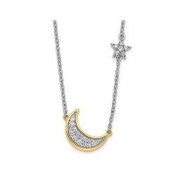 GEM AND HARMONY 14K And Wihite Gold Moon And Star Charm Pendant Necklace With Chain And Accent Diamonds In Yellow