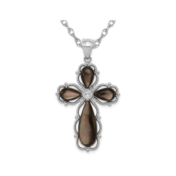 GEM AND HARMONY Sterling Silver Cross Pendant Necklace With Mother Of Pearl And Chain In Brown