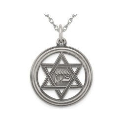 GEM AND HARMONY Antiqued Sterling Star Of David Medal Pendant Necklace With Chain In Silver