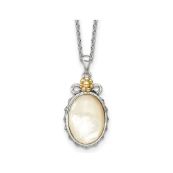 GEM AND HARMONY 4.45 Carat (Ctw) Mother Of Pearl Necklace Pendant In Sterling Silver With 14K Accents In Gold