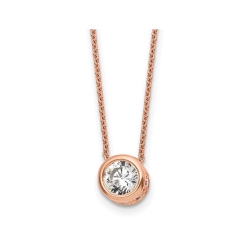 GEM AND HARMONY Round Cubic Zirconia (Cz) Solitaire Pendant Necklace In Rose Sterling In Silver