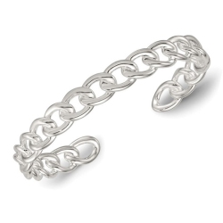 GEM AND HARMONY Sterling Polished Curb Link Cuff Bangle Bracelet In Silver