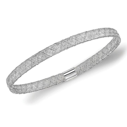 GEM AND HARMONY 10K Gold Stretch Bangle Bracelet In White