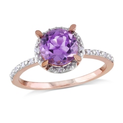 GEM AND HARMONY 1.30 Carat (Ctw) Amethyst Halo Ring 10K Rose Gold In Pink