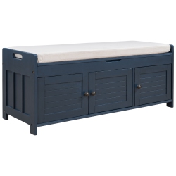 KEPOOMAN Storage Bench With 3 Shutter-Shaped Doors, Shoe Bench With Removable Cushion And Hidden Storage Space - In Navy