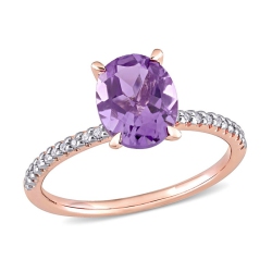 GEM AND HARMONY 2.00 Carat (Ctw) Oval Amethyst Ring In 14K Rose Gold In Pink