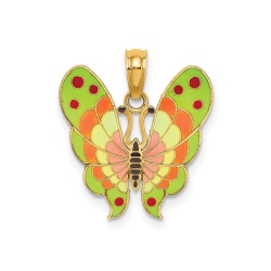 GEM AND HARMONY 14K Gold Colorful Enamel Butterfly Charm Pendant (No Chain) In Yellow