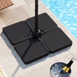 COSTWAY Offset Umbrella Base With 4 Square HDpe Plate & 4 Connection Metal Hooks for Patio