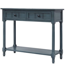 KEPOOMAN Console Table Traditional Design With Two Drawers And Bottom Shelf - In Navy