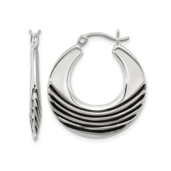 GEM AND HARMONY Sterling Silver Enamel Hoop Earrings (3.25Mm) In Black