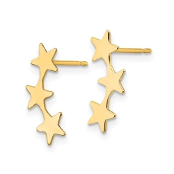 GEM AND HARMONY 14K Gold Polished Three Star Post Earrings In Yellow