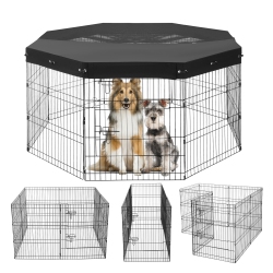 VEVOR 8 PCs 30"h X 24"w Panels Foldable Metal Pet Exercise Pen, Dog Fence Indoor And Outdoor \w Door, 600D Oxford Fabric Top Cover, Pet Playpen For