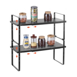 VEVOR Adjustable Kitchen Cabinet Shelf Organizer, Expandable 2 Tier Cabinet Shelf, Stackable Countertop Organizers And Storage Shelf Risers, Pantry